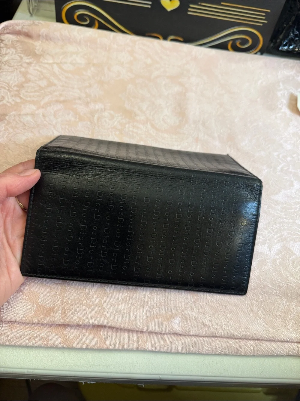 Dior Black Embossed Long Leather Wallet